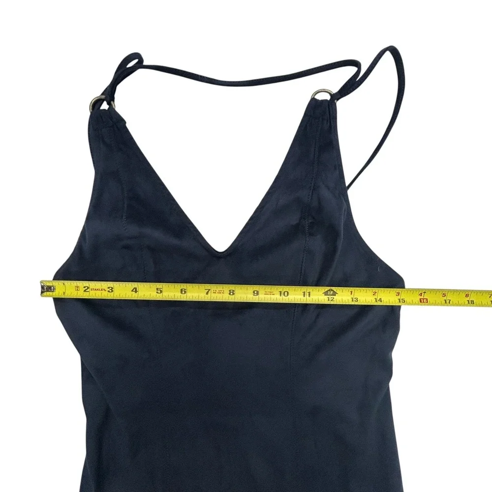Free People Faux Suede‎ Navy Blue Bodycon Mini Dress S Strappy Y2K Sexy
